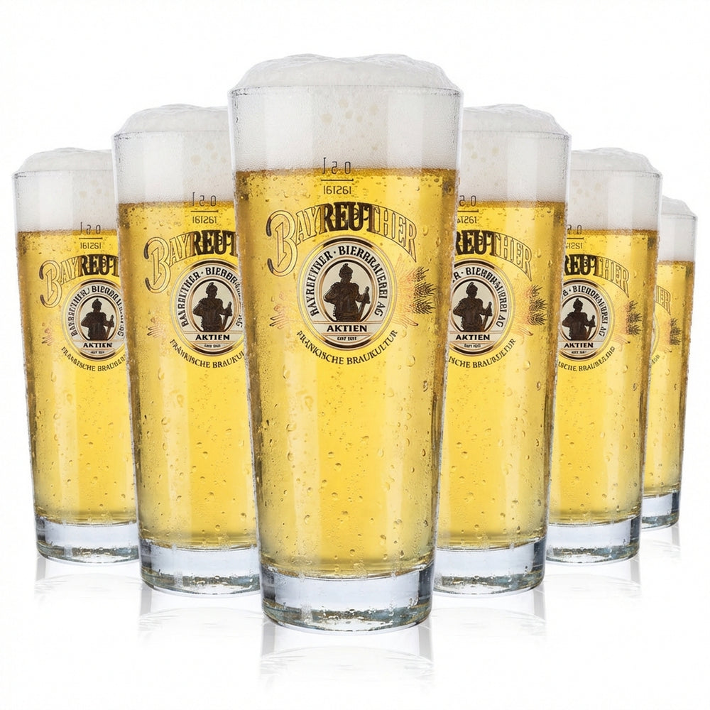 6 bicchieri da birra Willi da 0,5 l della birra Bayreuther Frankonia con logo dorato