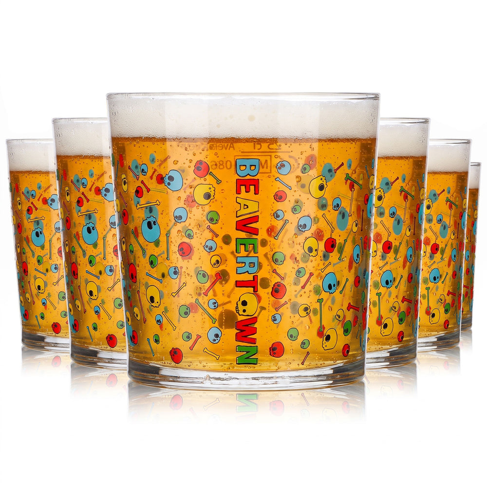 6 bicchieri da birra Beavertown da 0,25 l, con teschi colorati, Bormioli Rocco