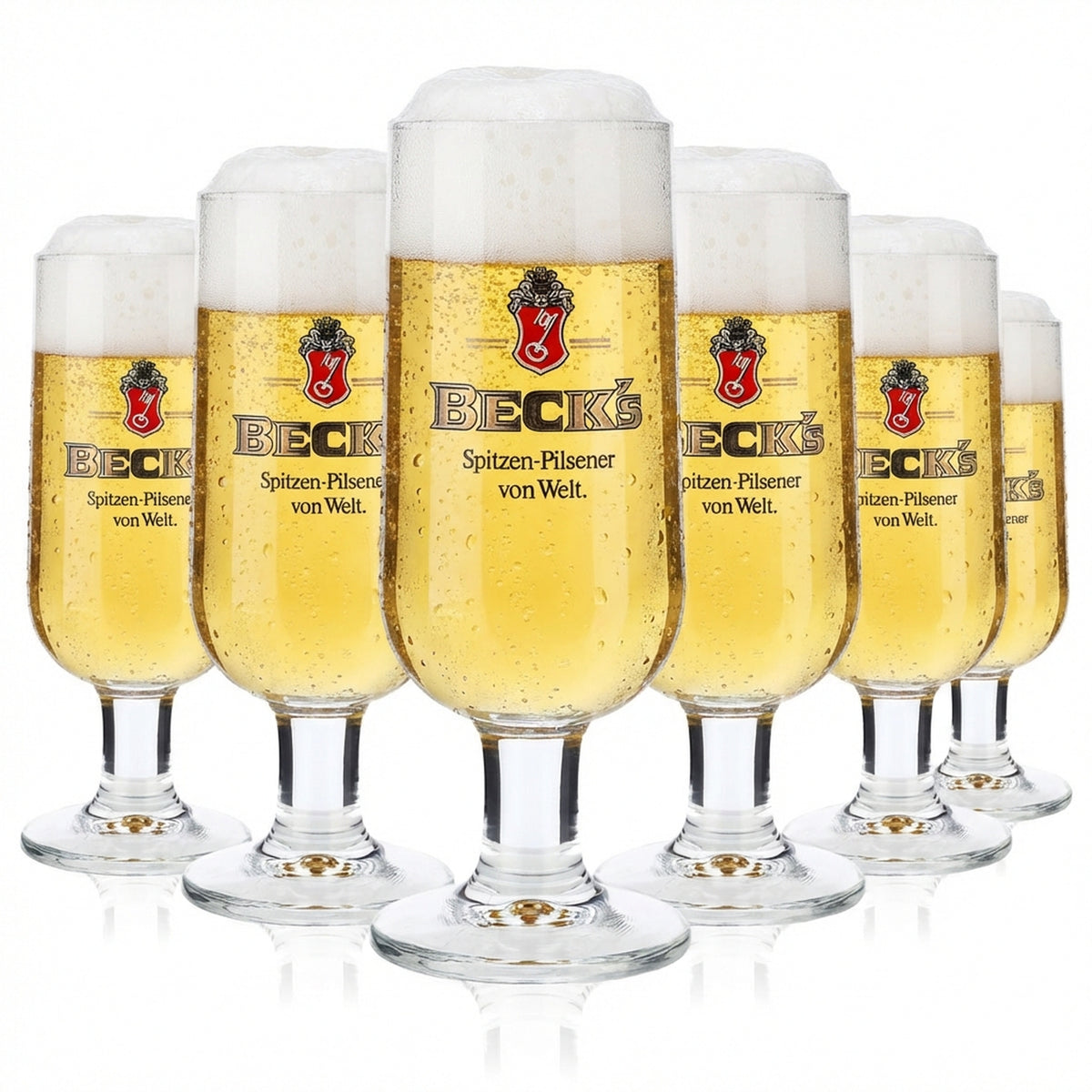 6 bicchieri da birra Becks 0,3 l bicchiere a calice "Spitzen-Pilsener von Welt" RC