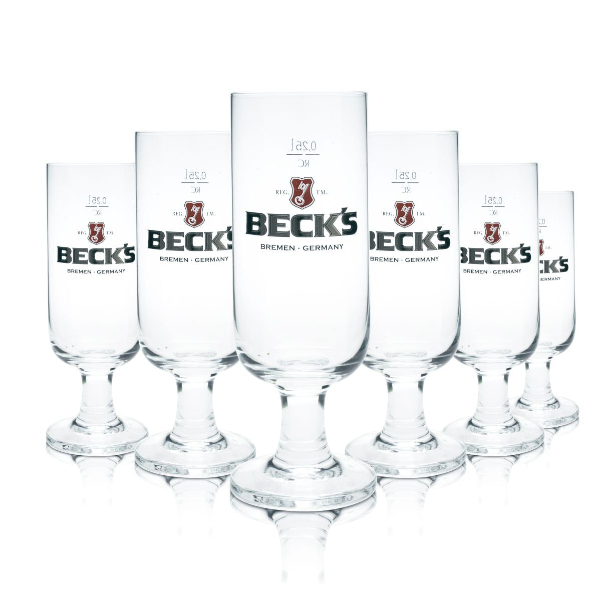 6 bicchieri da birra Becks 0,25 l bicchieri a calice Pilstulpe set birrificio gastronomia calibrati