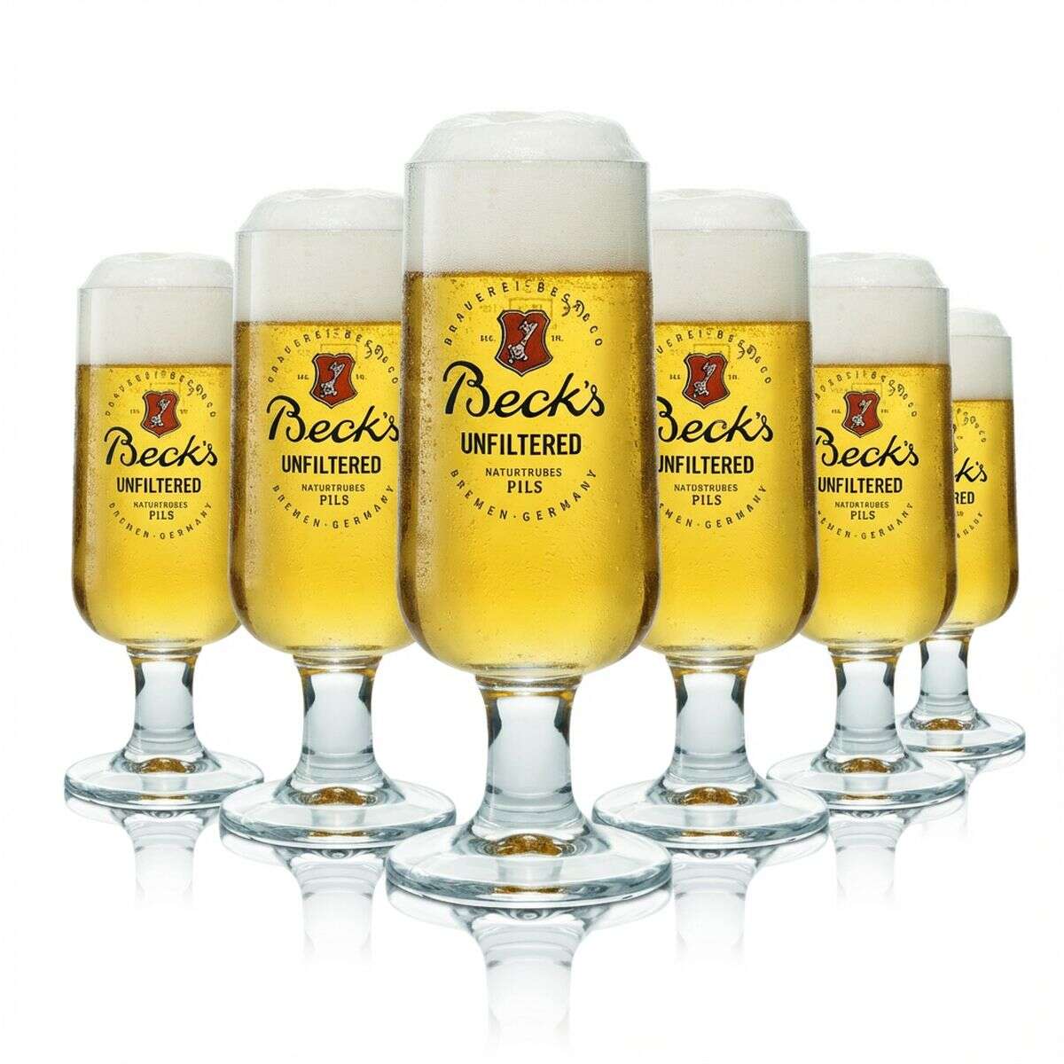 6 bicchieri da birra Becks da 0,3 l, set di bicchieri a calice tulipano, edizione speciale Pils non filtrata naturalmente torbida