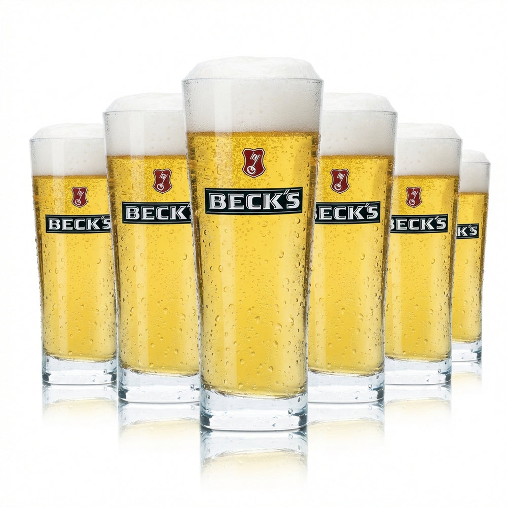 6 bicchieri Becks da 0,4 l con profilo Henry, bicchieri da birra a forma di coppa, calibrati, per uso gastronomico