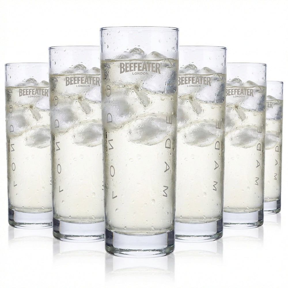 6 bicchieri Beefeater Gin da 0,3 l Bicchiere da long drink Logo bianco satinato bianco
