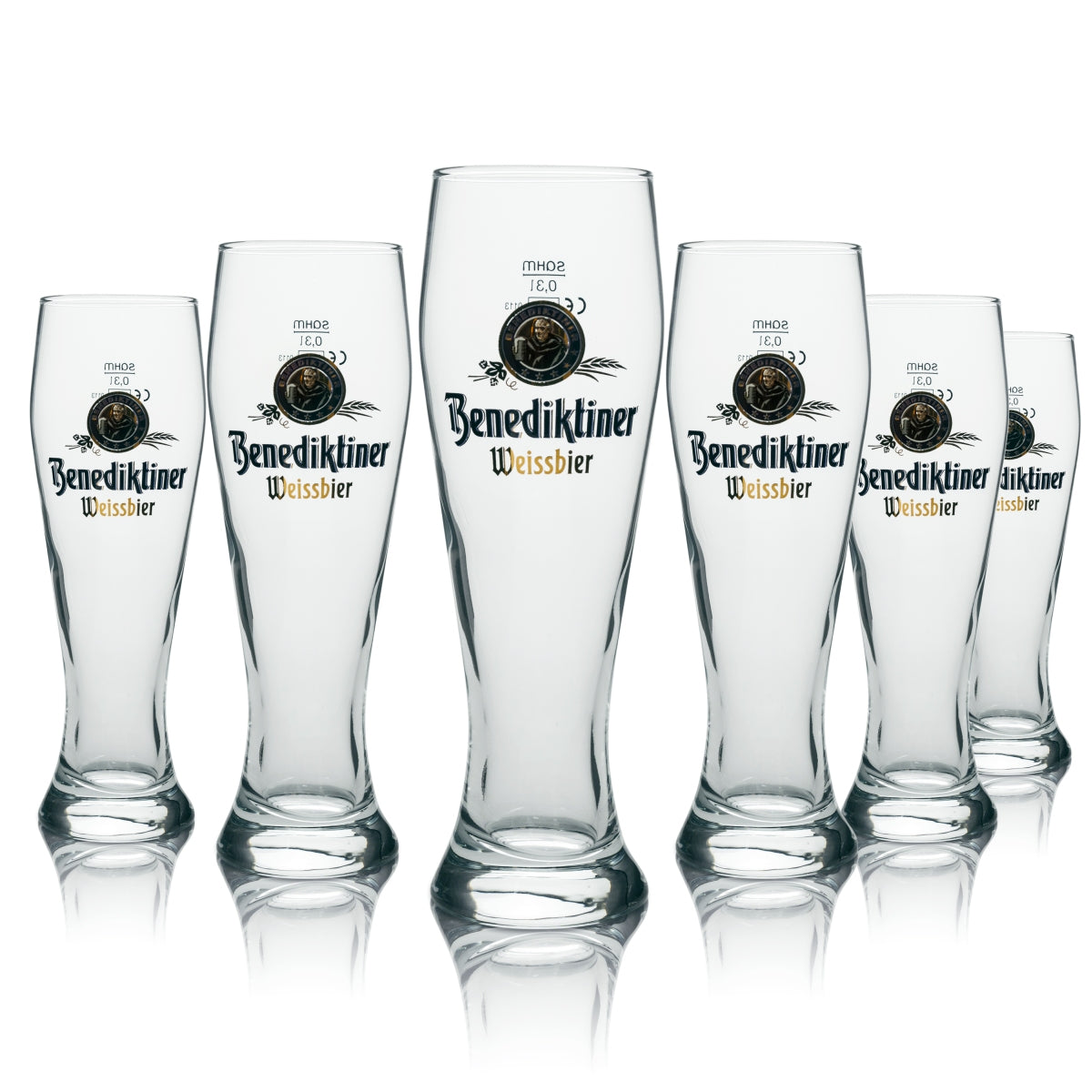 6 bicchieri Benediktiner da 0,3 l per birra bianca, lievito e birra di frumento, calibrati per uso gastronomico
