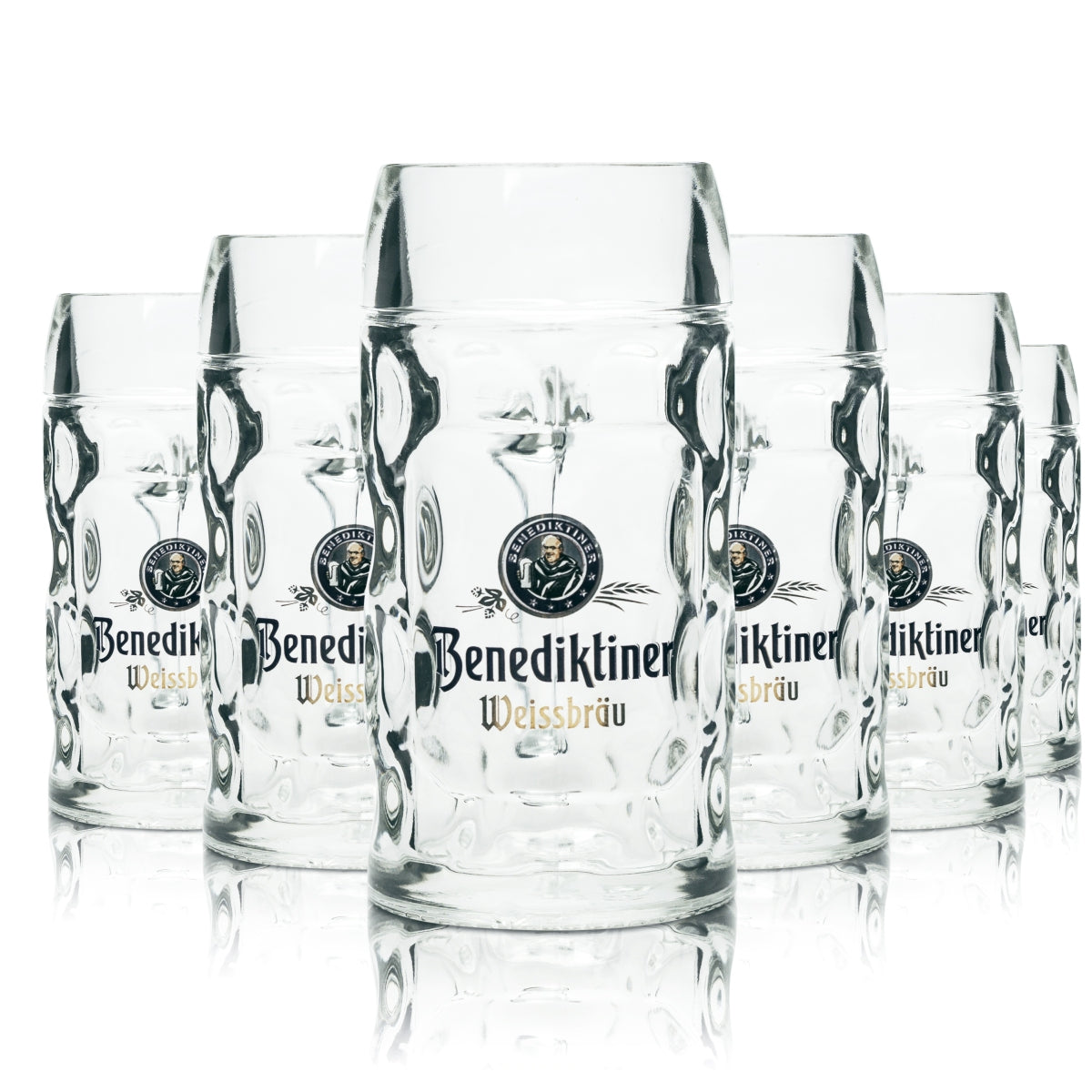 6 bicchieri da birra Benediktiner Weissbräu 0,3 l boccale Isar Seidel con manico – Vista 2
