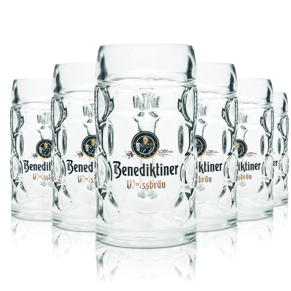 6 bicchieri da birra Benediktiner Weissbräu da 0,5 l, boccale Isar Seidel con manico