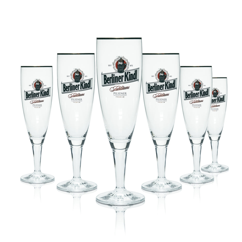 6 bicchieri Berliner Kindl da 0,3 l a forma di coppa tulipano con bordo dorato, birra Pilsener