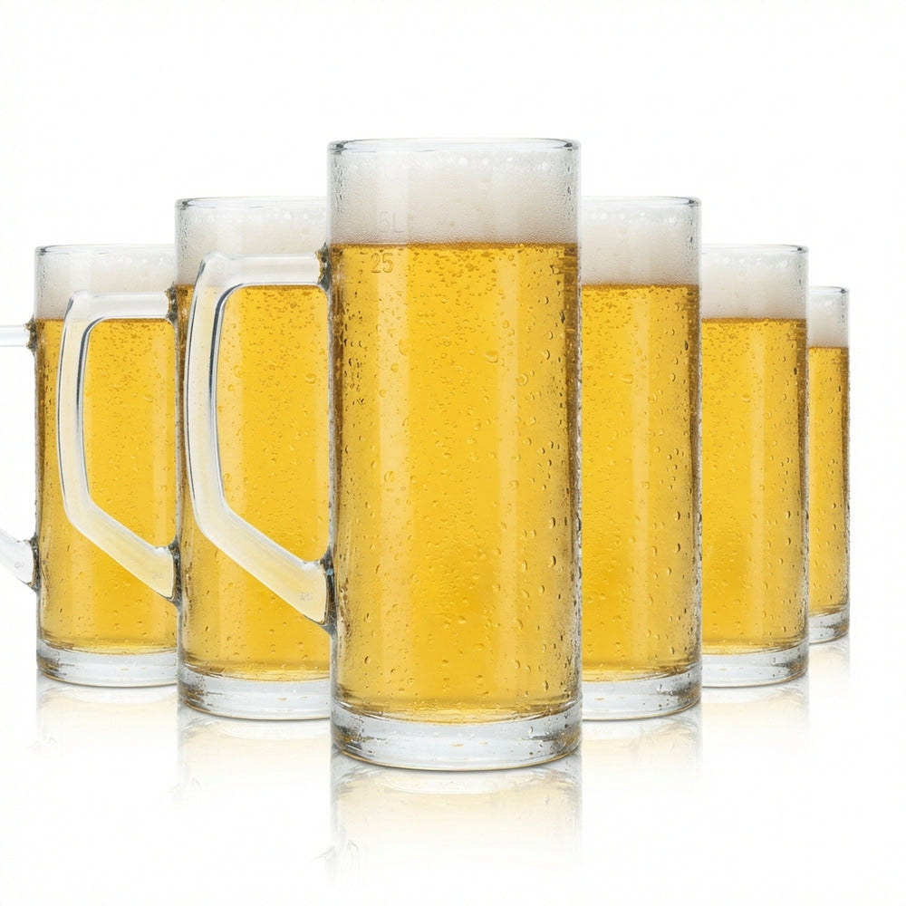 6 boccali da birra in vetro da 0,3 l "Reno" Borgonovo, bicchieri di marca Henkel Humpen