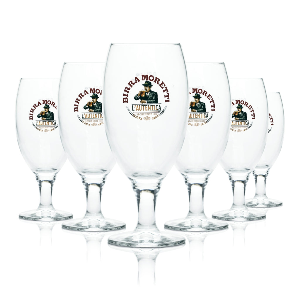 6 bicchieri da birra Birra Moretti 0,2 l, forma tulipano, birrificio L'Autentica, Italia