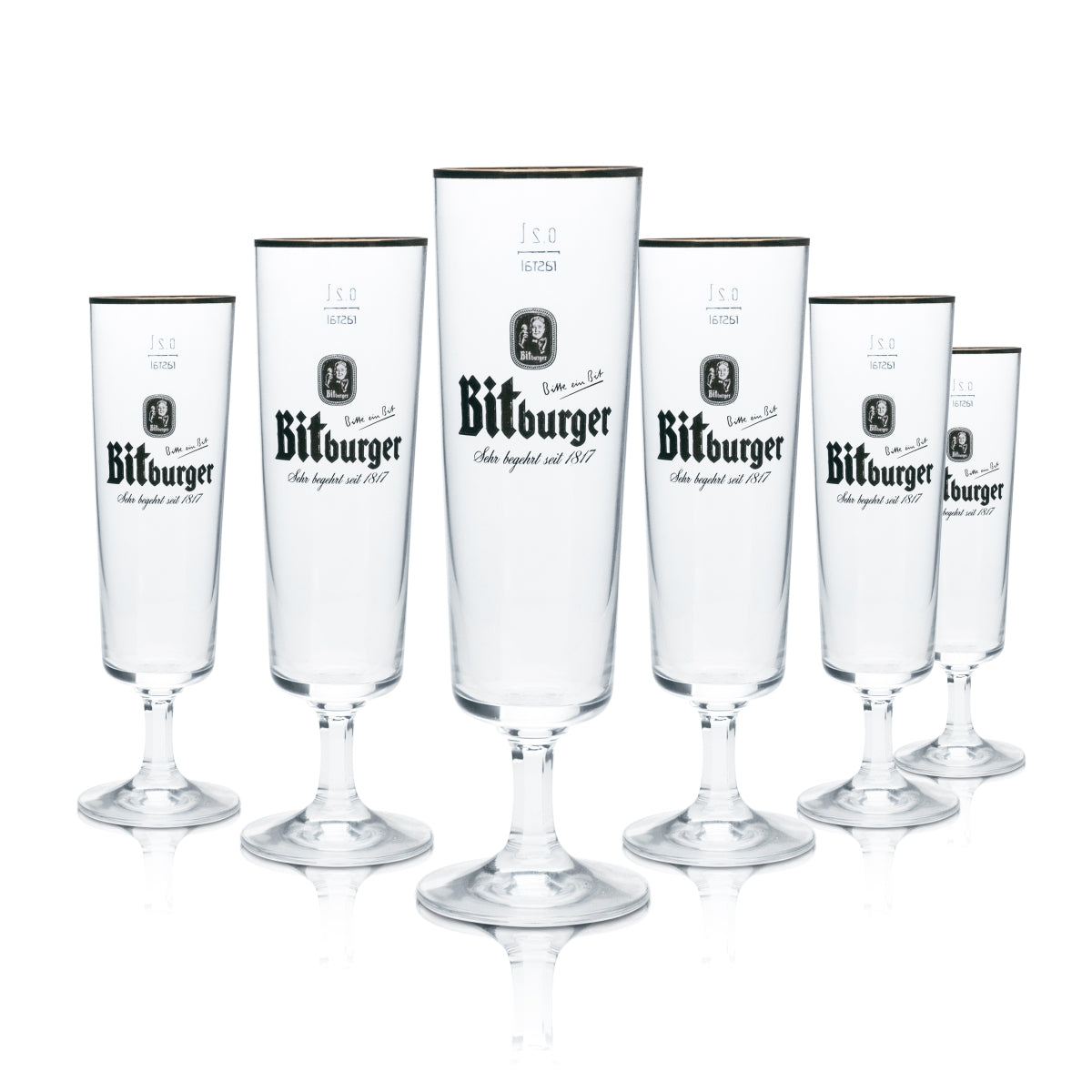 6 bicchieri da birra Bitburger 0,2 l, forma a tulipano con bordo dorato, birrificio, gastronomia, birra pils, bar