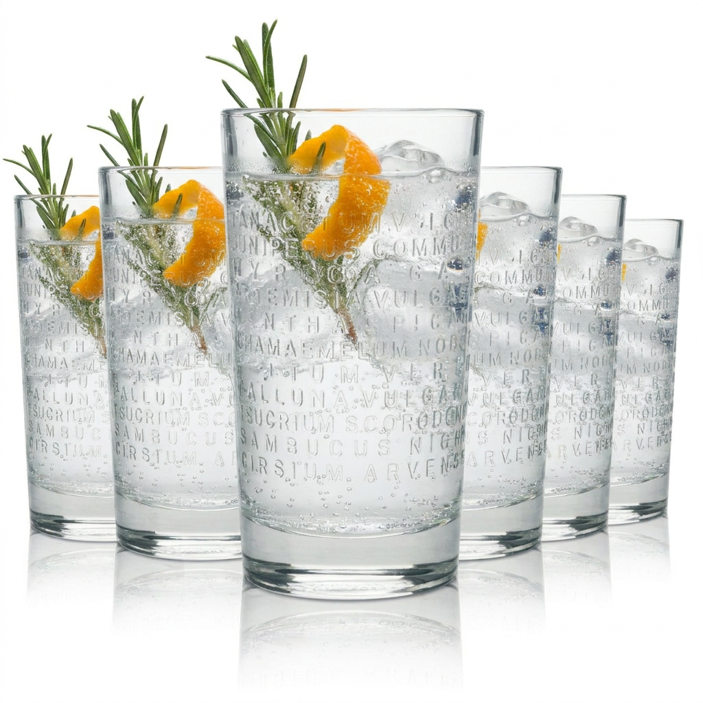 6 bicchieri Botanist da 0,36 l per gin tonic, cocktail long drink e fizz, forma sagomata, Islay, Regno Unito