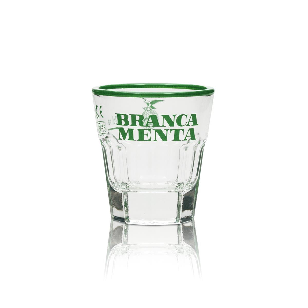 6 bicchierini da shot Branca Menta 2 cl con bordo verde – Vista 2
