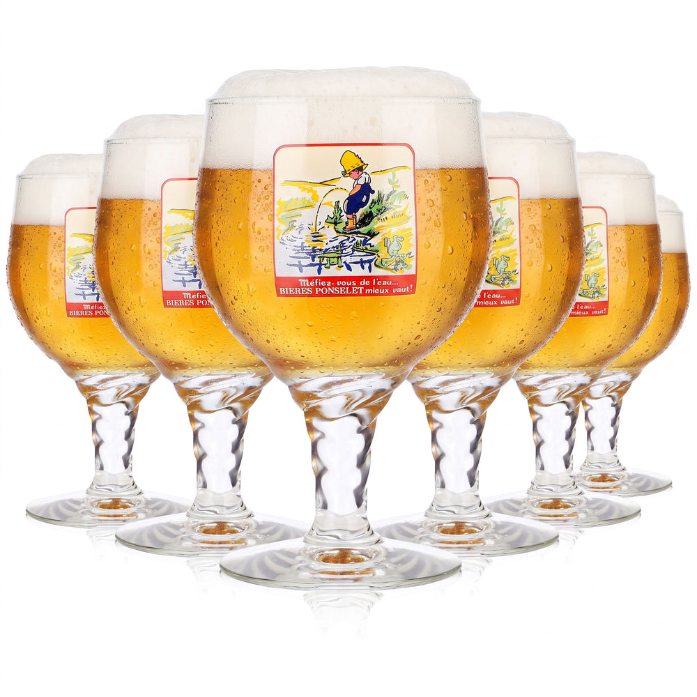 6 bicchieri da birra Brasserie Ponselet da 0,47 l, modello a tulipano, bicchieri promozionali vintage (set da 6)