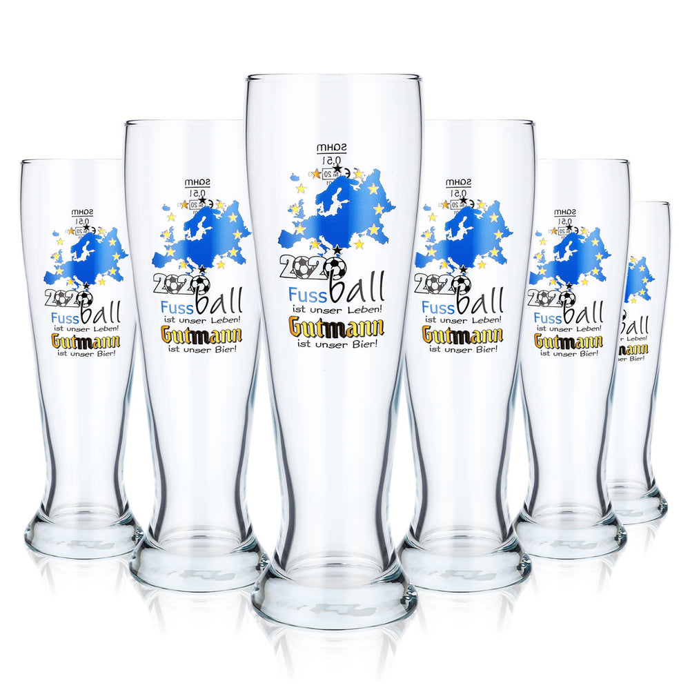 6 bicchieri da birra Gutmann Titting da 0,5 l Bicchiere da birra bianca Calcio 2020