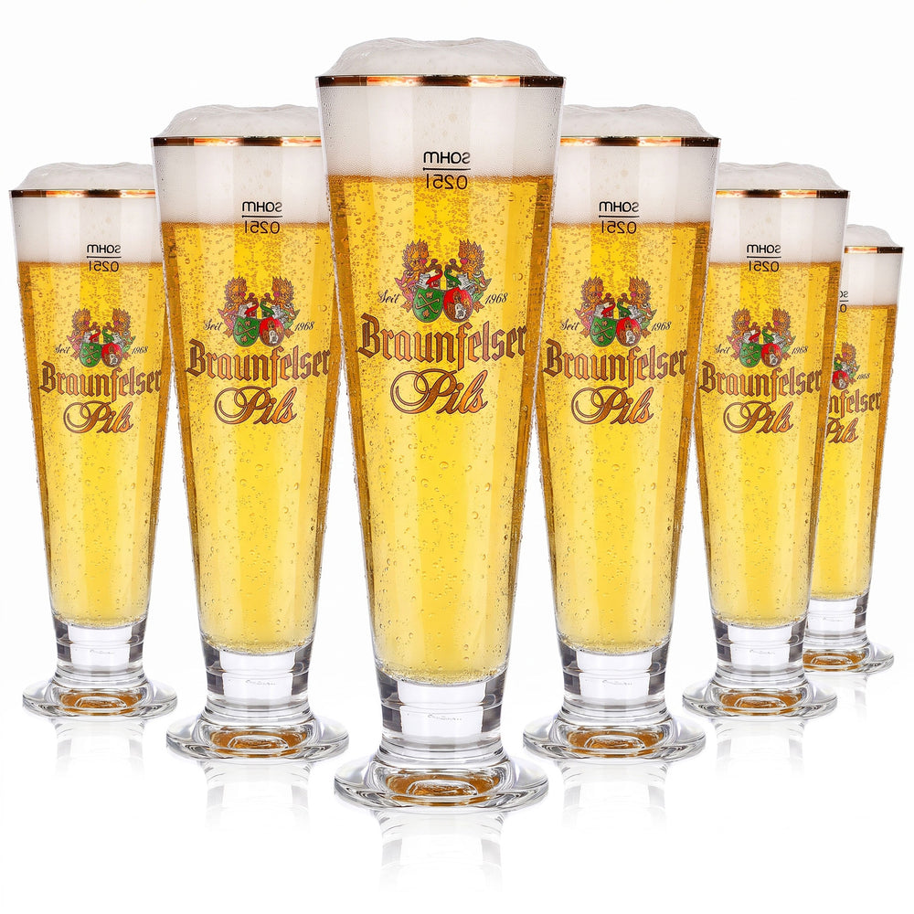 6 bicchieri da birra Braunfelser da 0,25 l, a forma di coppa con bordo dorato, modello Pils Sahm (set da 6)