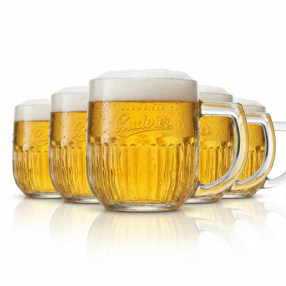 6 bicchieri da birra Budweiser Budvar da 0,5 l – boccale con rilievo calibrato, set da 6 pezzi, resistente, per uso gastronomico