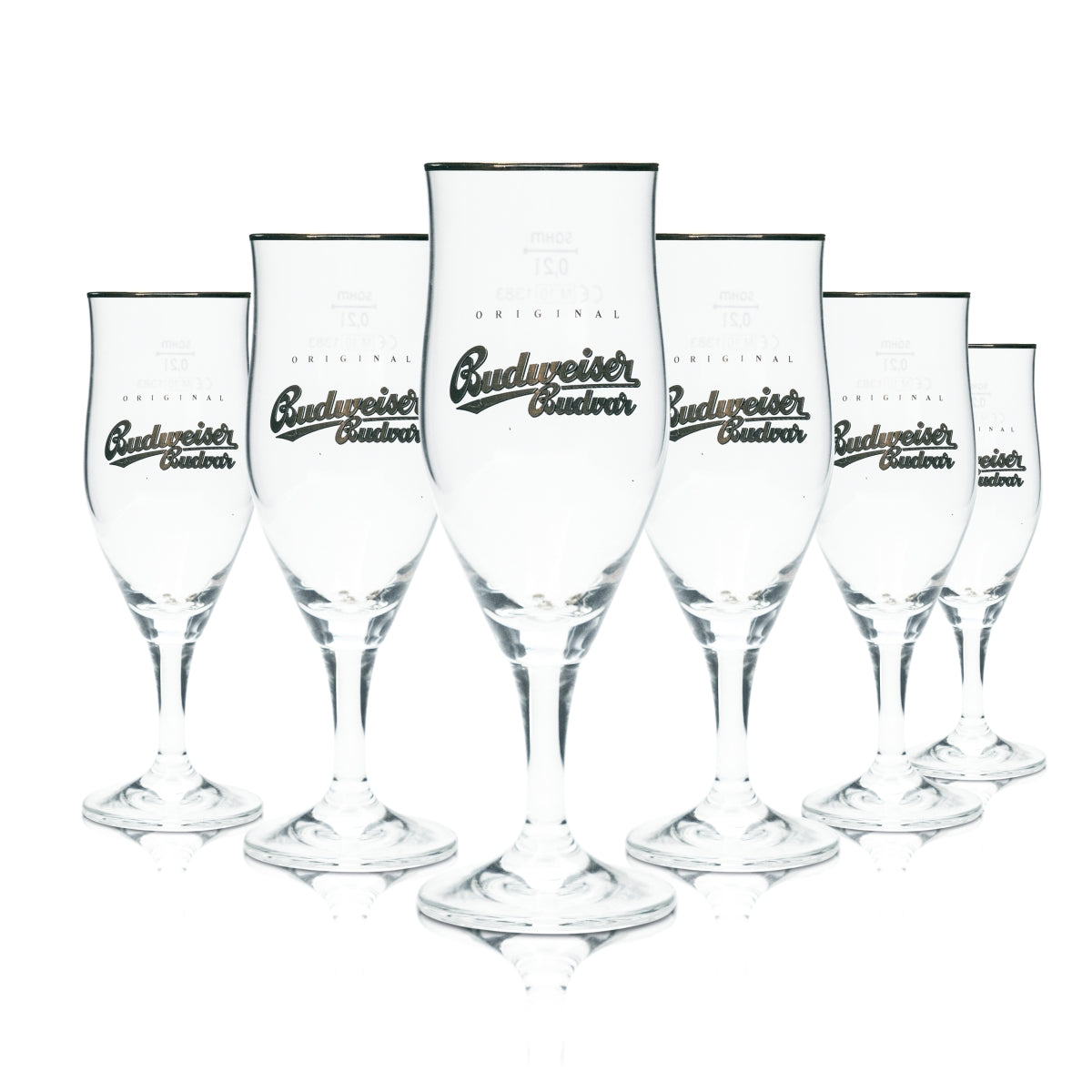 6 bicchieri Budweiser 0,2 l a forma di coppa con bordo dorato Budvar Czech Lager Pils Beer Gläser