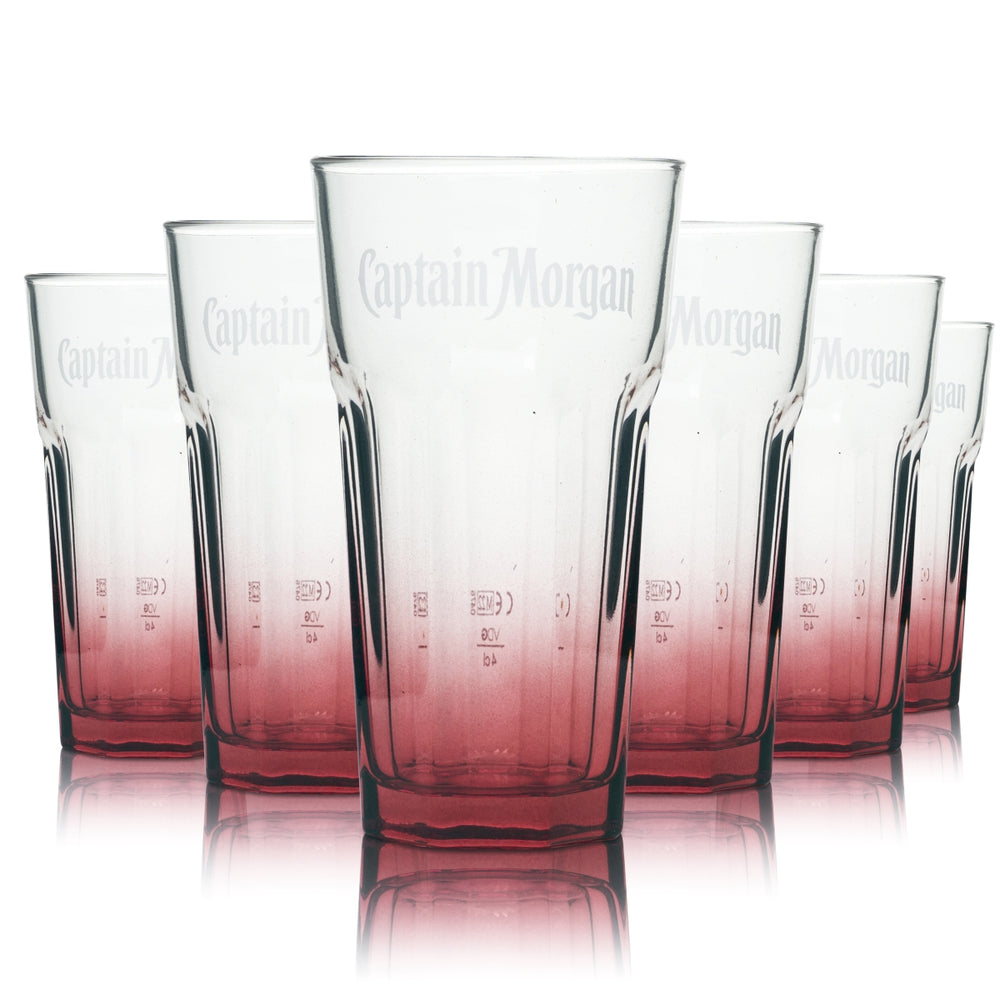 6 bicchieri Captain Morgan 0,34 l tumbler per cocktail long drink, forma sagomata, tonalità rossa