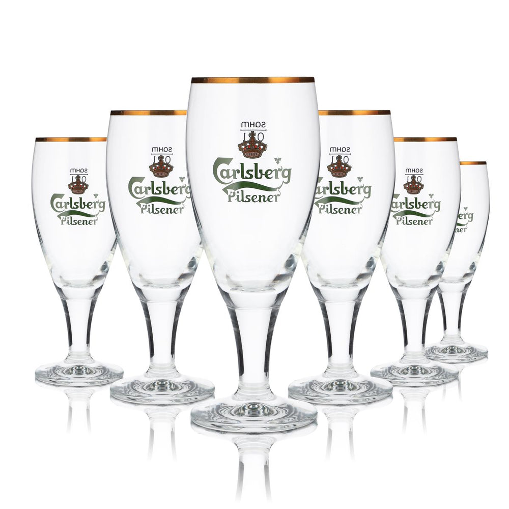 6 bicchieri Carlsberg 0,2 l a forma di coppa con bordo dorato, set di bicchieri Pilsener, birrificio Danimarca