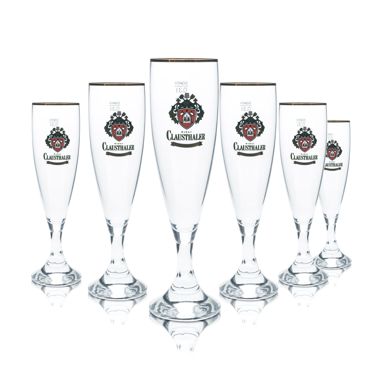 6 bicchieri da birra Clausthaler 0,3 l a forma di coppa con bordo dorato, senza alcol, per bar e ristoranti