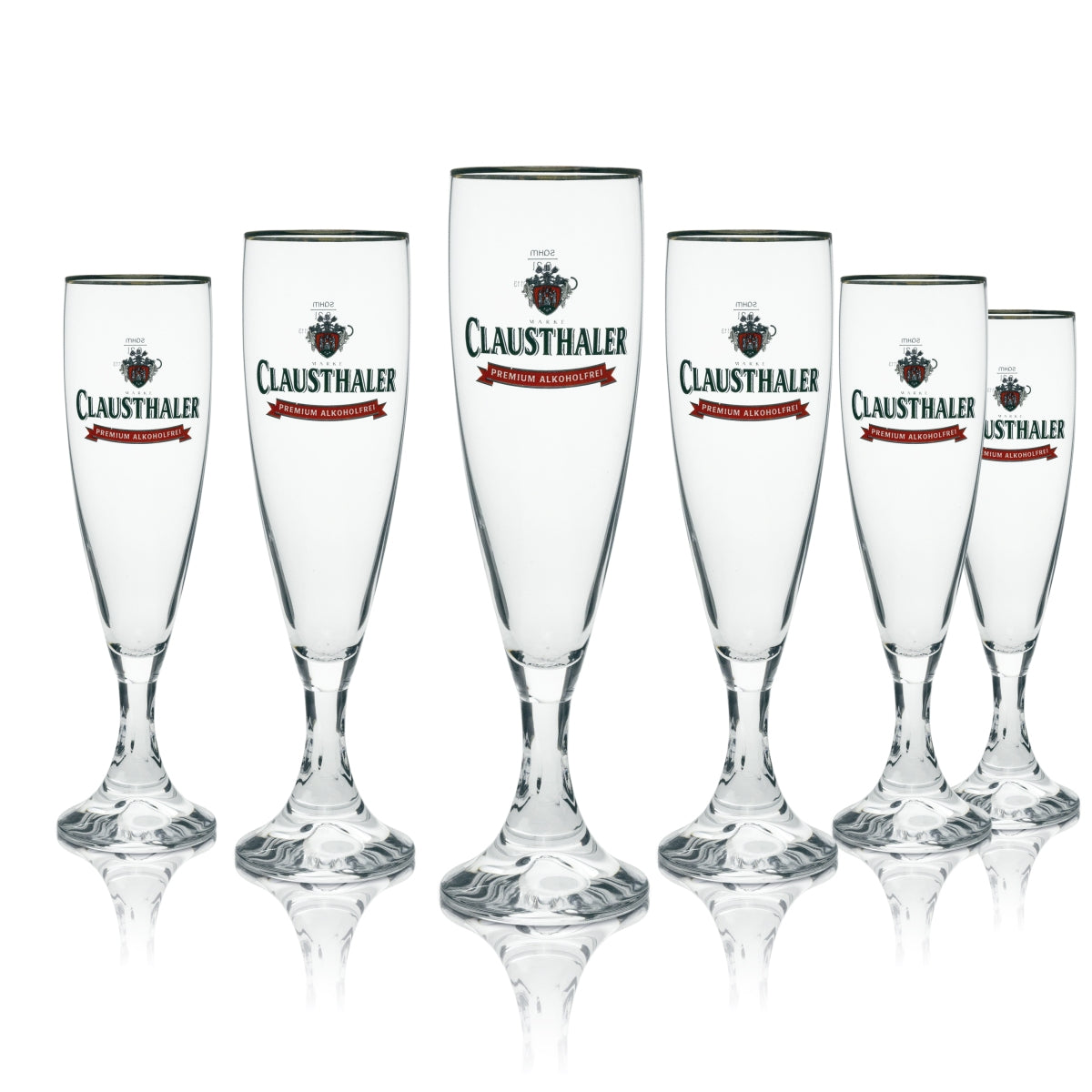 6 bicchieri da birra Clausthaler Premium analcolici da 0,3 l con bordo dorato