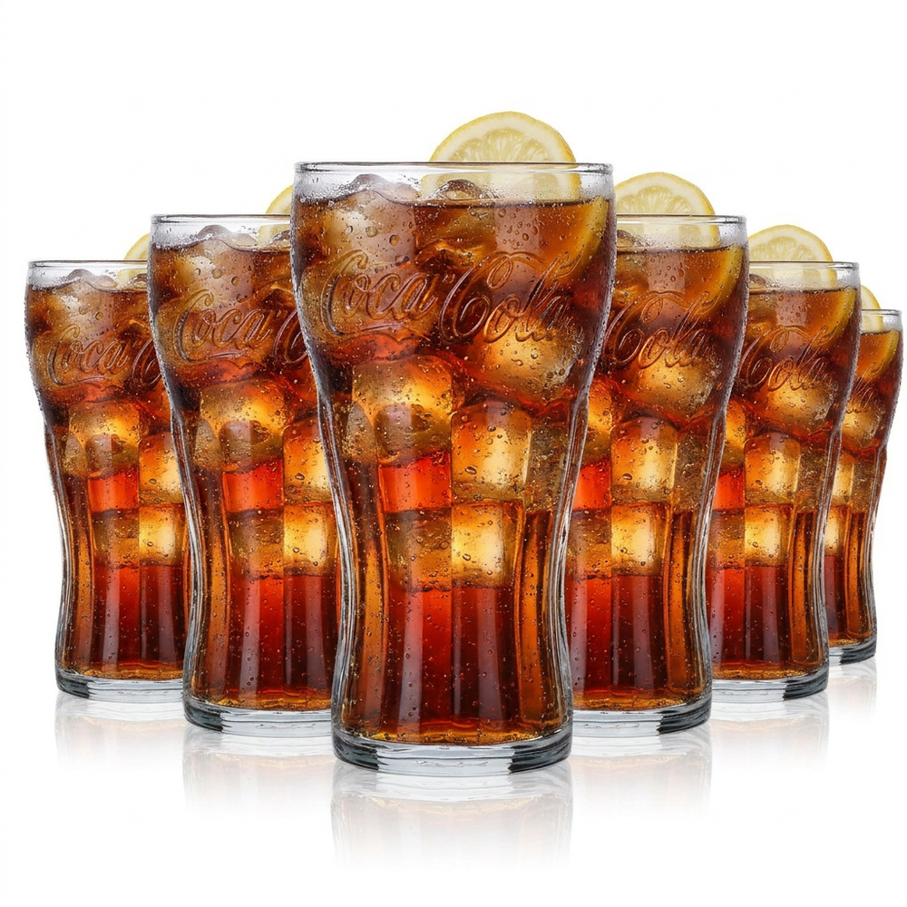 6 bicchieri Coca Cola da 0,3 l per bevande analcoliche, set con scritta in rilievo iconica