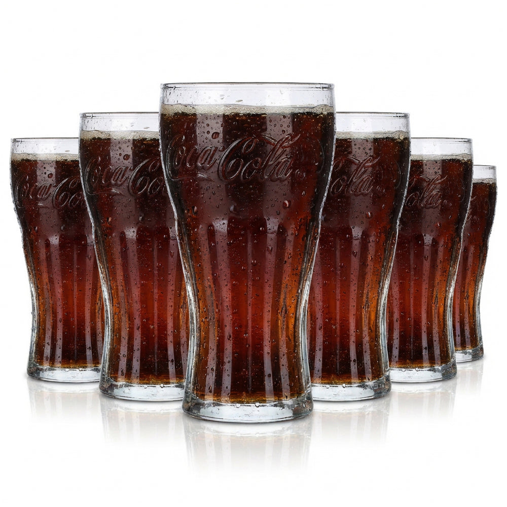 6 bicchieri Coca Cola da 0,4 l per bevande analcoliche, set con scritta in rilievo iconica