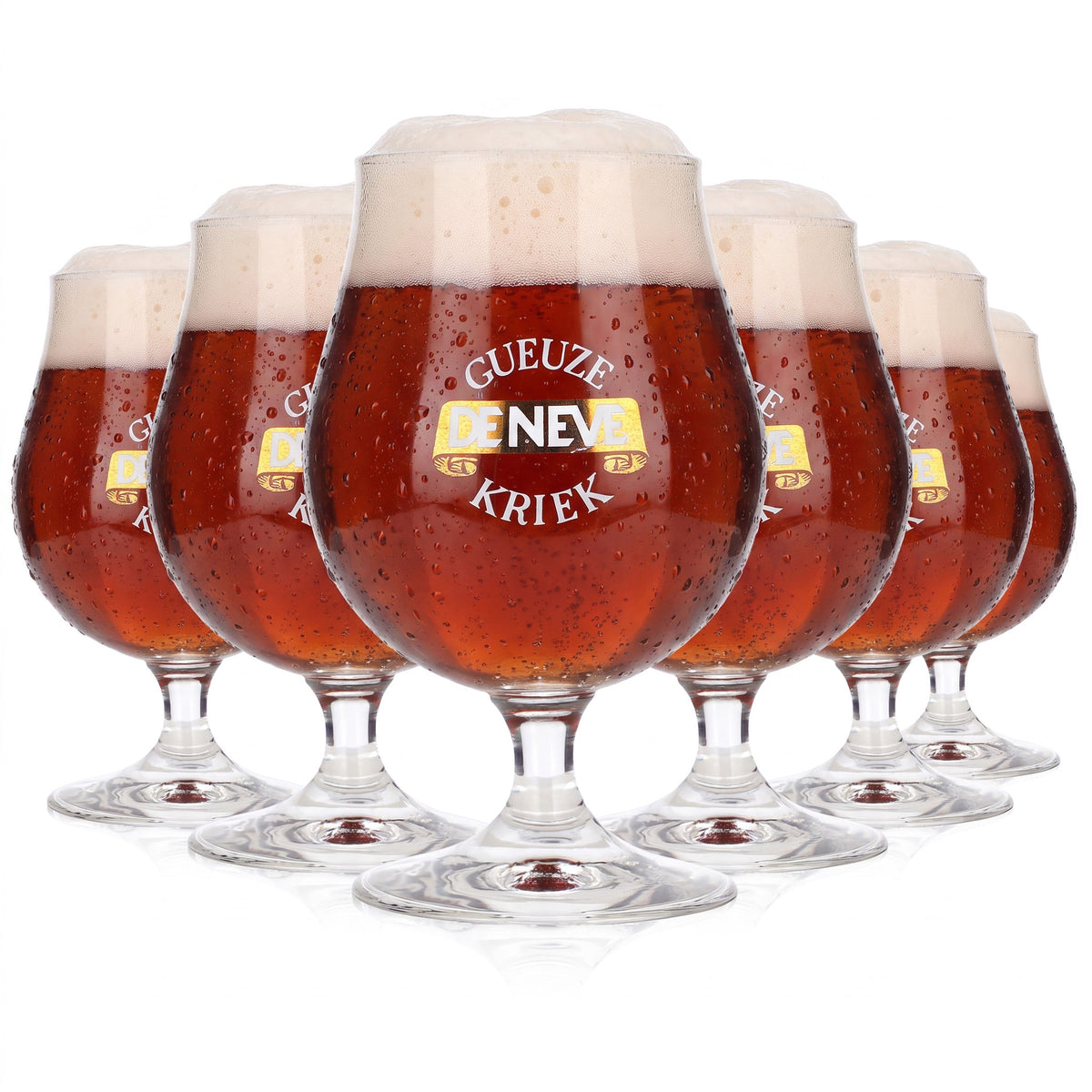 6 bicchieri da birra De Neve da 0,25 l, forma a tulipano, logo dorato e scritta bianca (set da 6)