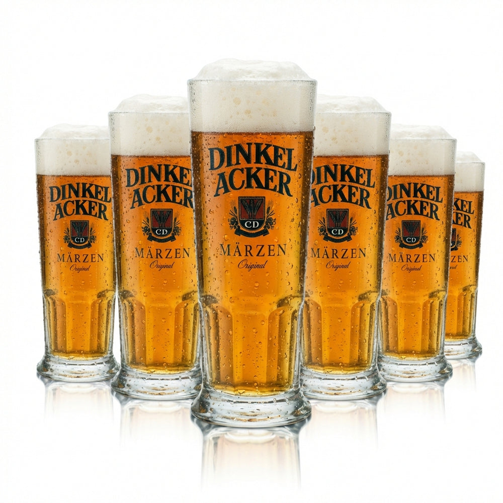 6 bicchieri da birra in vetro 0,25 l con manico e tappo in sughero, serie "Dinkel Acker" (campo di farro), birra Märzen Habsburg Sahm Seidel Henkel