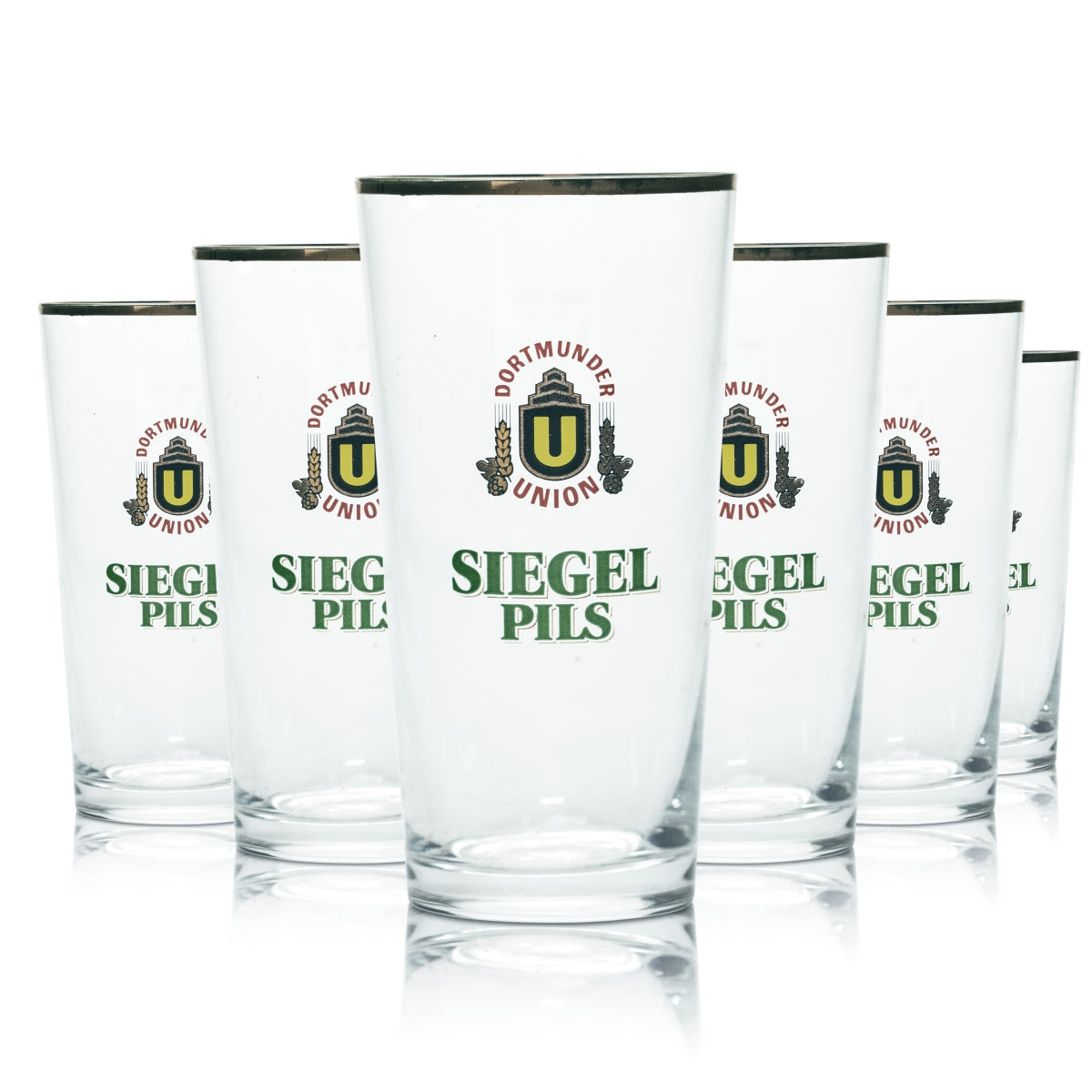 6 bicchieri da birra Dortmunder Union in vetro da 0,2 l con sigillo e bordo dorato