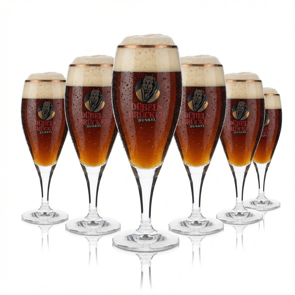 6 bicchieri da birra scura Dübelsbrücker, bicchieri da birra, bicchieri a calice, 0,3 l, bordo opalino dorato