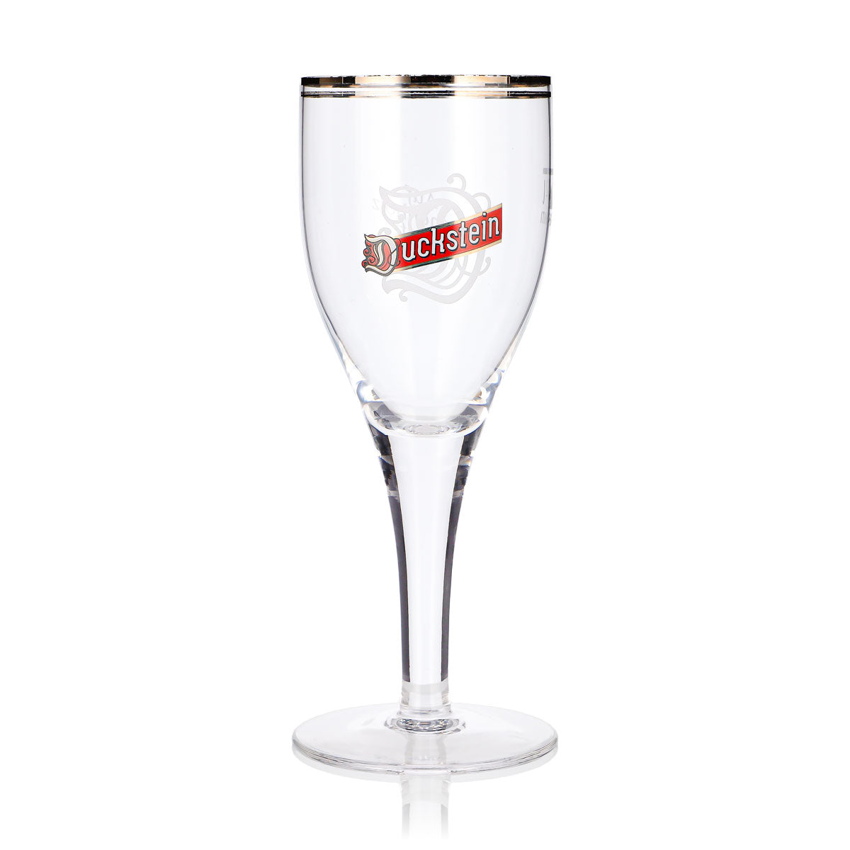 6 bicchieri da birra Duckstein da 0,2 l, forma a tulipano, bordo argentato, logo rosso (set da 6) – Vista 2