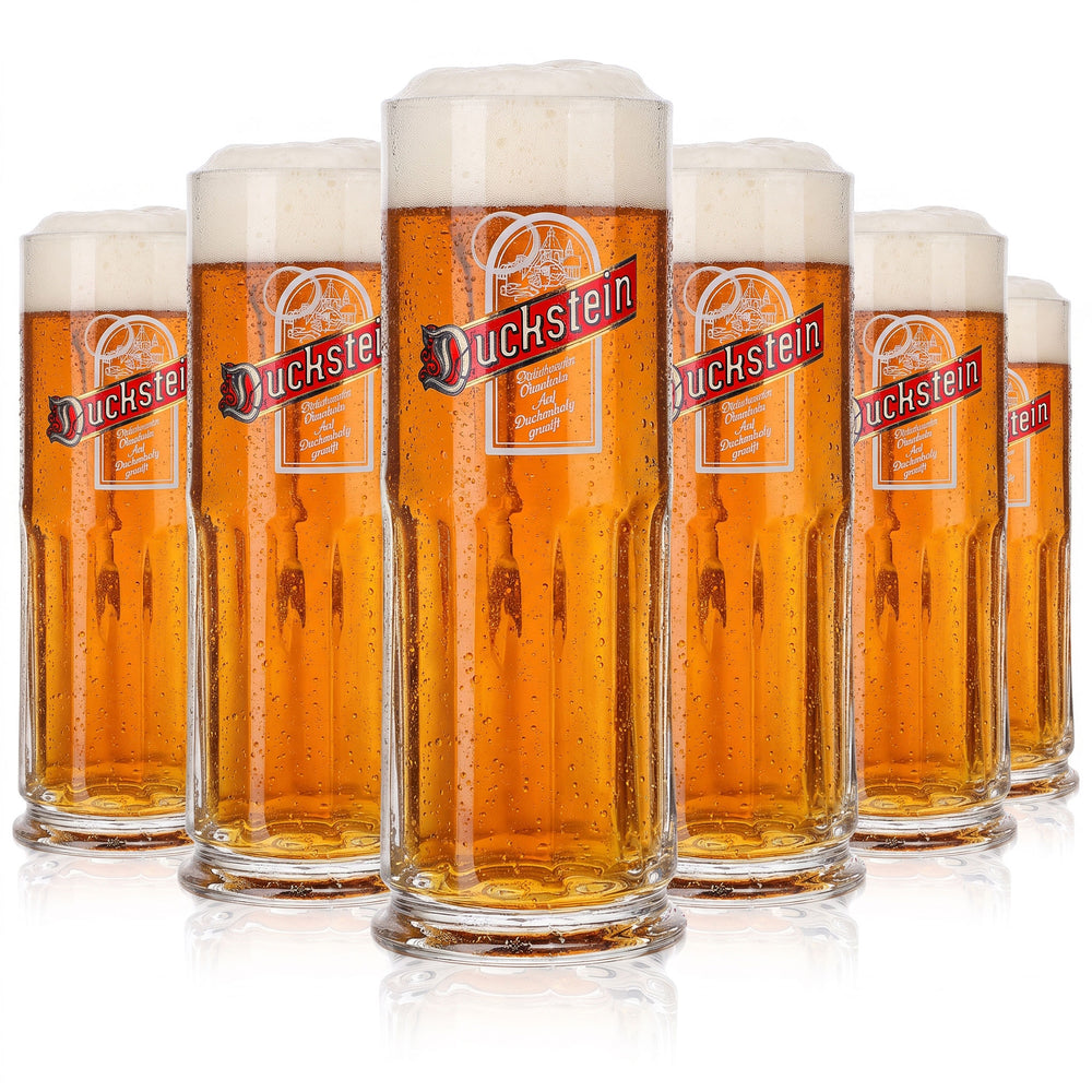 6 bicchieri da birra Duckstein da 0,3 l con logo rosso e cornice bianca in rilievo (set da 6)