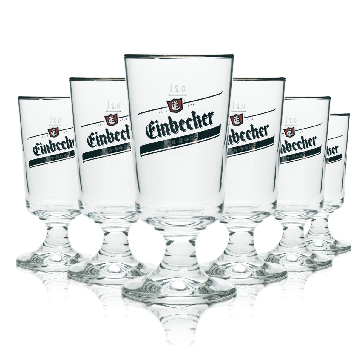 6 bicchieri da birra Einbecker 0,2 l, forma a tulipano con manico, Urbock, bicchieri da bar per ristoranti
