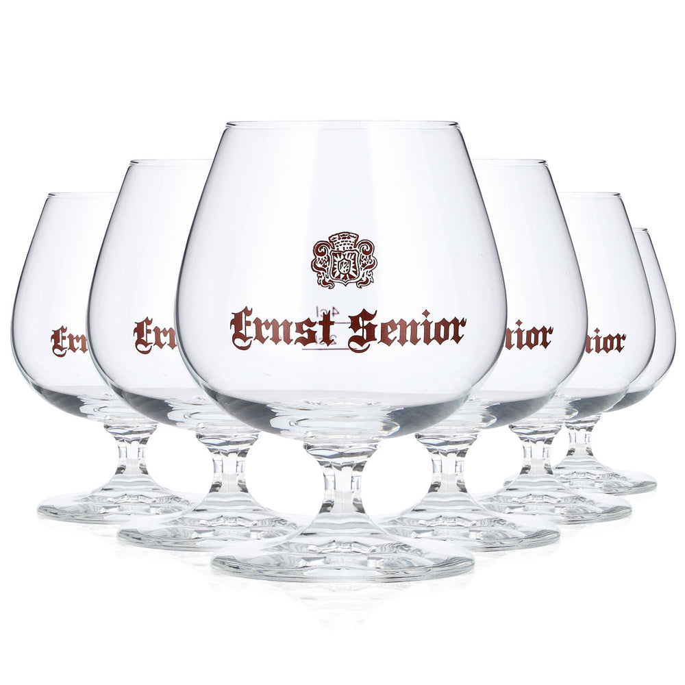 6 bicchieri da brandy Ernst Senior da 2 cl + 4 cl a forma di tulipano con logo marrone Böckling