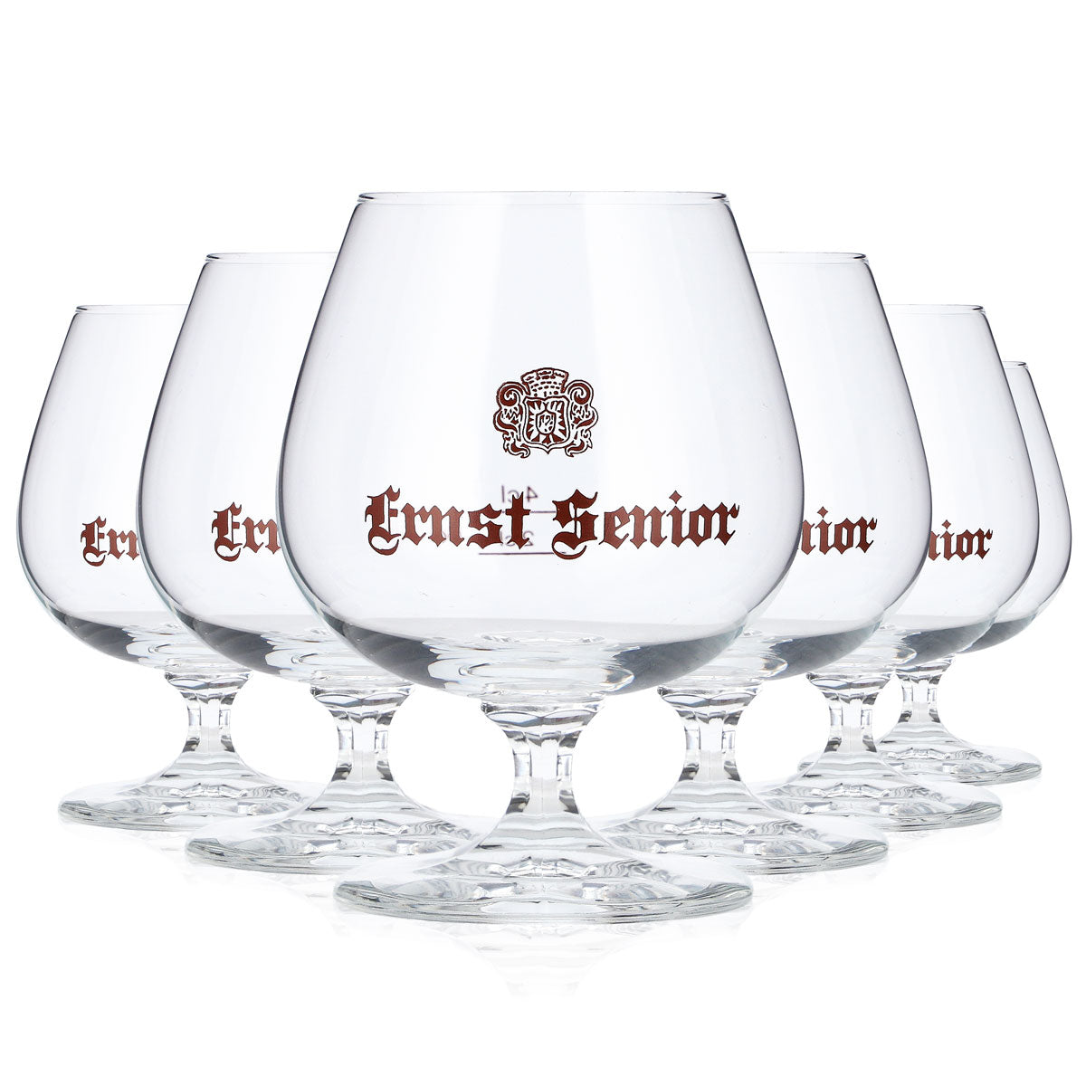 6 bicchieri da brandy Ernst Senior da 2 cl + 4 cl a forma di tulipano con logo marrone Böckling