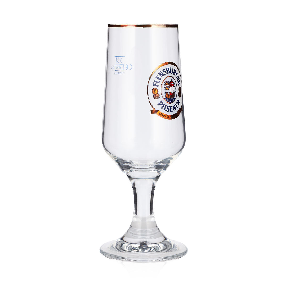 6 bicchieri da birra Flensburger da 0,3 l, forma a tulipano, con logo dorato e coppa Ritzenhoff – Vista 3