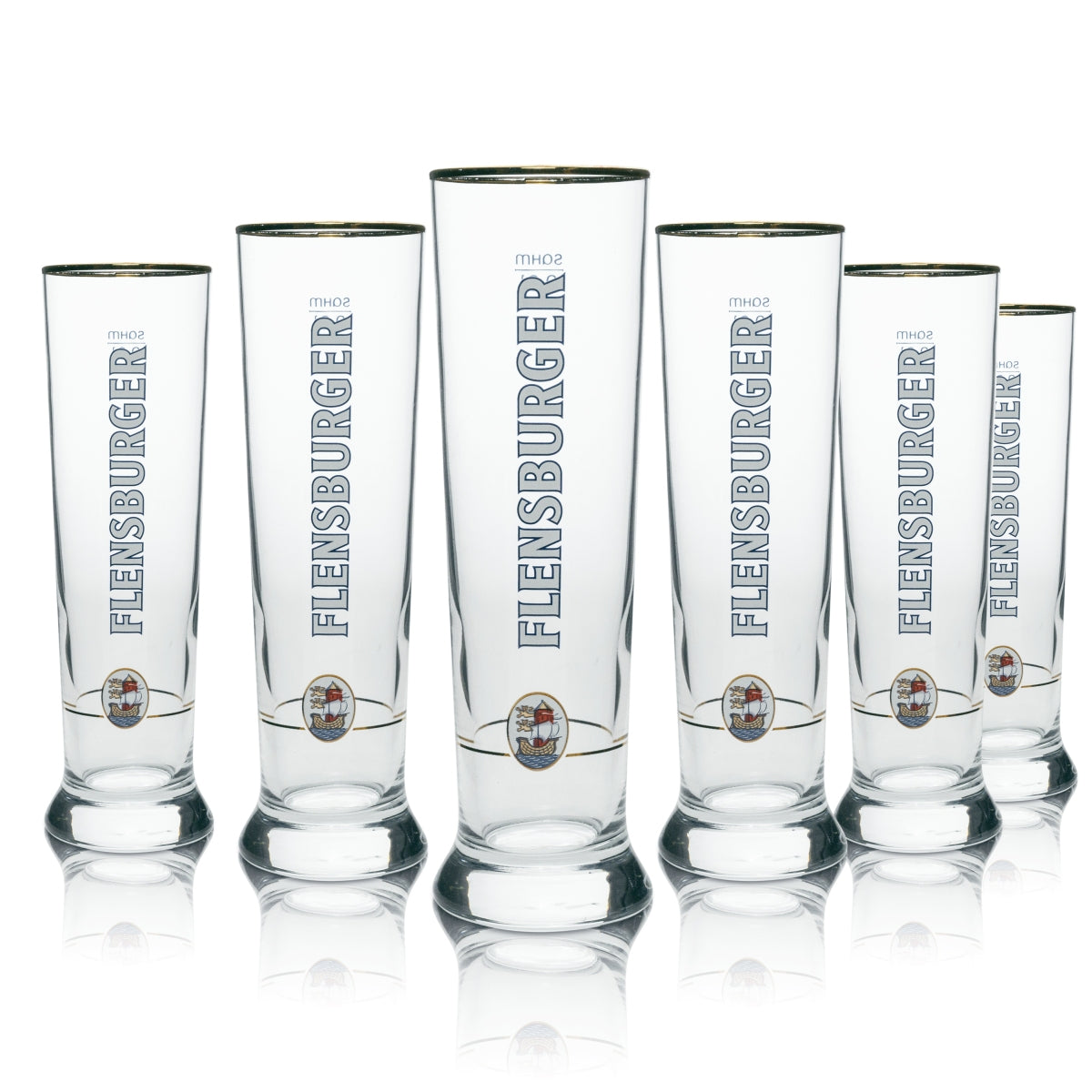 6 bicchieri da birra Flensburg con bordo dorato 300 ml rastal