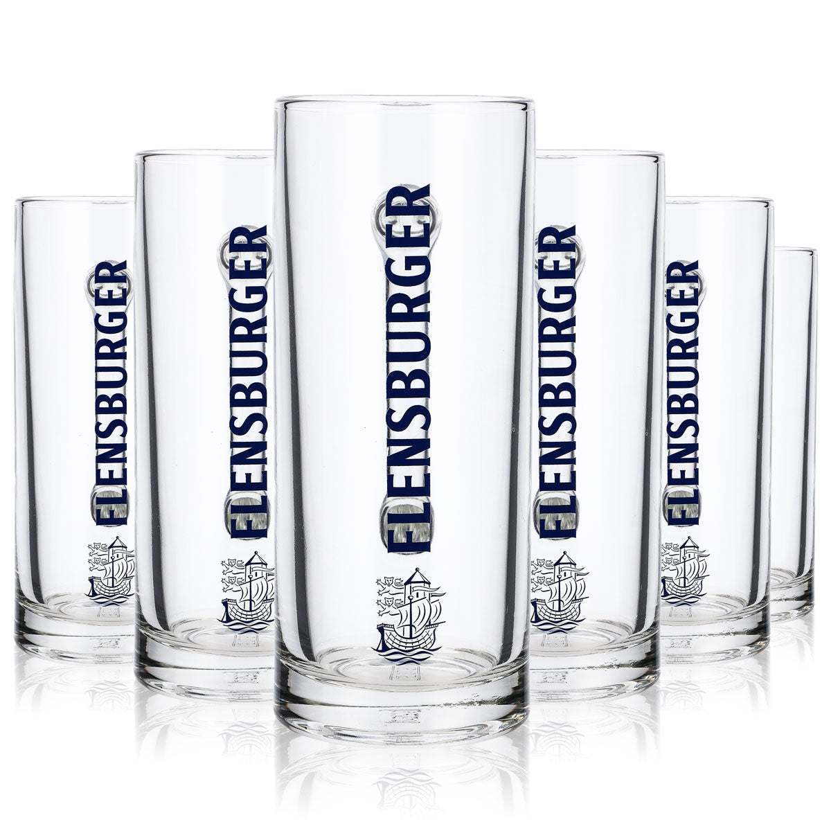 6 boccali da birra Flensburg da 0,3 l Bicchieri da birra in vetro Boccale Seidel con scritta blu – Vista 7