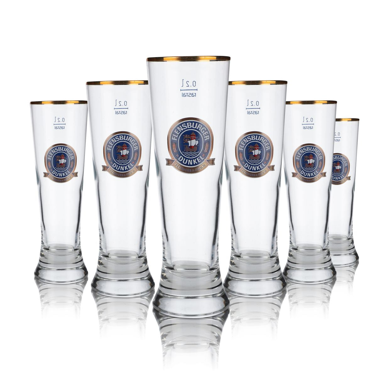 6 bicchieri da birra Flensburger da 0,2 l Merkur Tulpe Pilsener Dunkel
