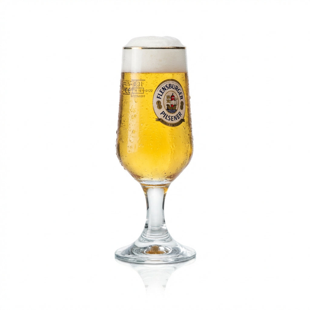 6 bicchieri Flensburger da 0,3 l a forma di tulipano con bordo dorato, calibrati, per uso gastronomico, birra Pils – Vista 3