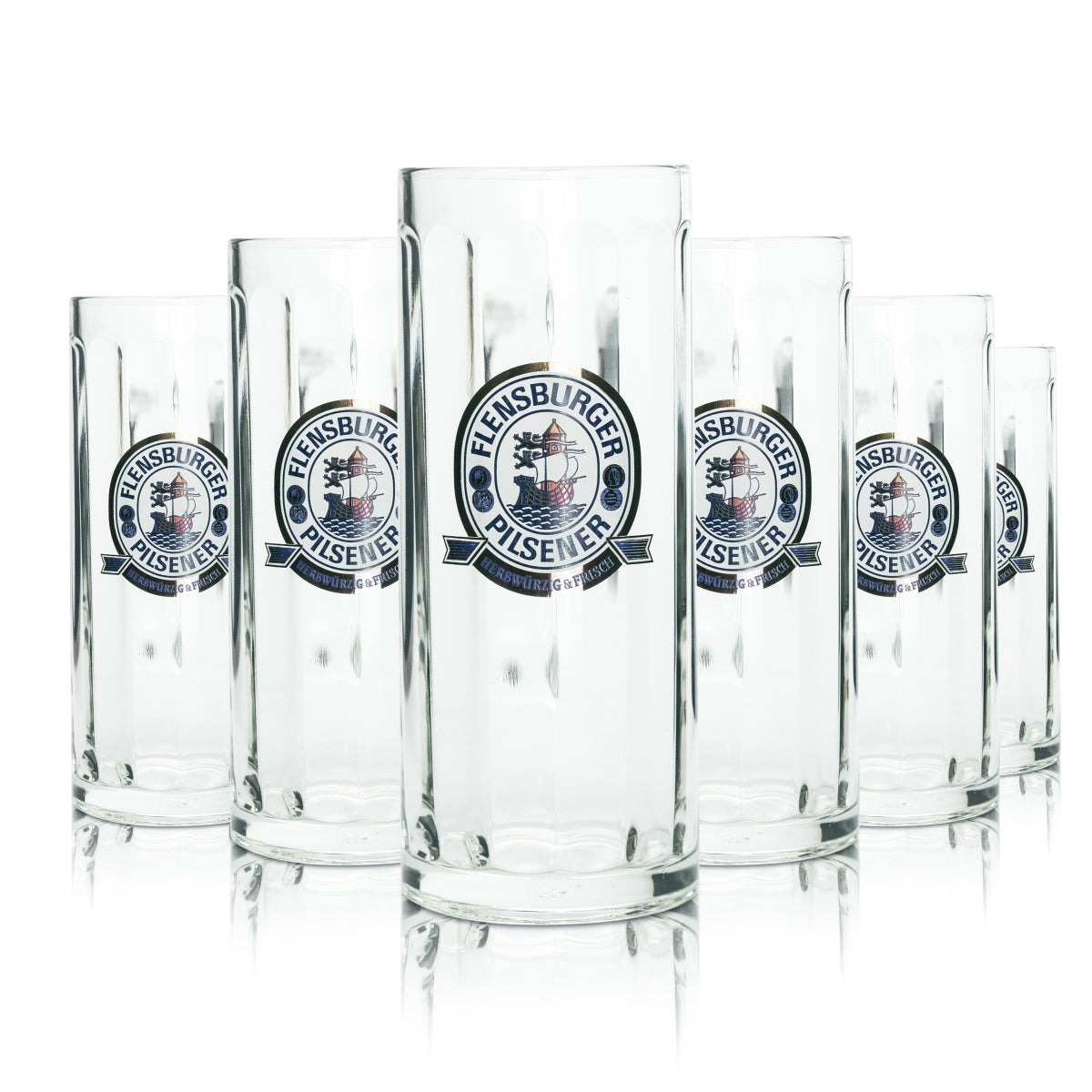 6 bicchieri da birra Flensburger da 0,5 l, boccale Humpen Seidel, forma sagomata, calibrati per uso gastronomico