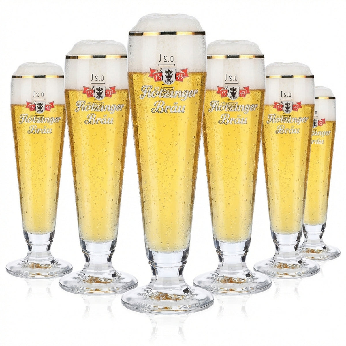 6 bicchieri da birra Flötzinger 0,2 l con bordo dorato