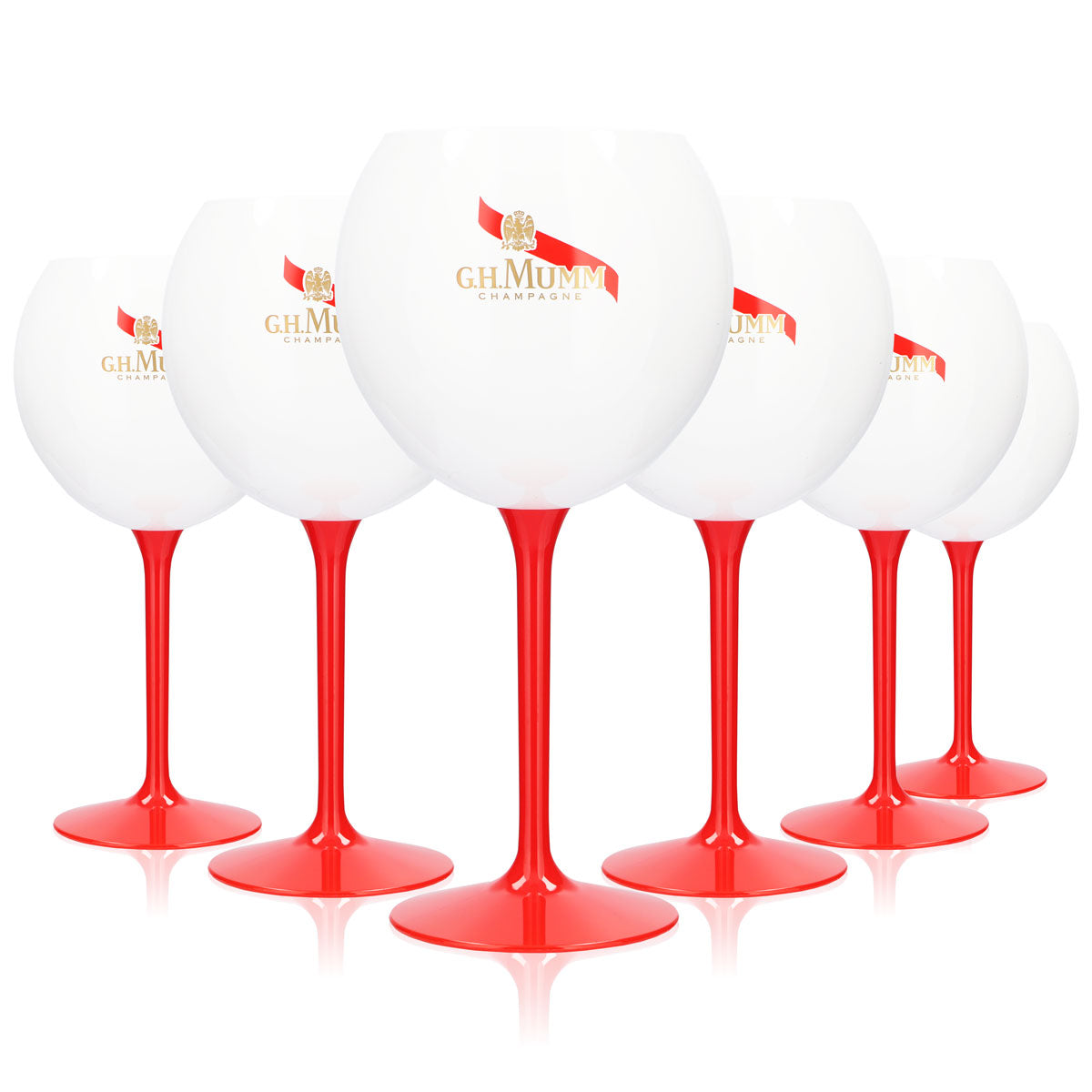 6 bicchieri in acrilico G.H. Mumm Sekt 0,62 l Bicchiere a palloncino Champagne Bianco Stelo rosso