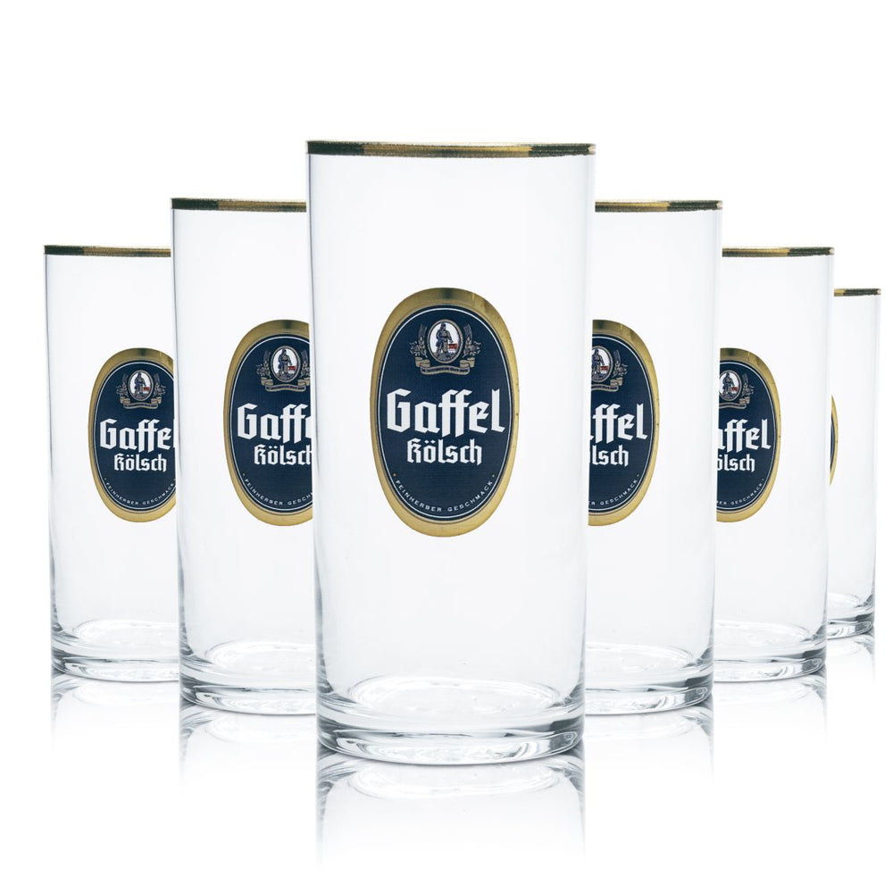 6 bicchieri da birra Gaffel Kölsch 0,1 l con bordo dorato Set di bicchieri da birra in stile birreria in rovere
