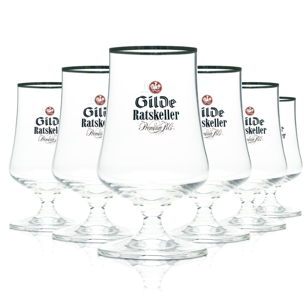 6 bicchieri da birra Gilden Pilsener 0,3 l, forma a tulipano con bordo dorato, Ratskeller