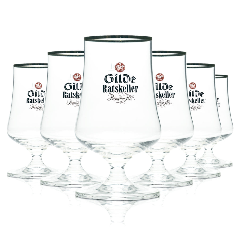 6 bicchieri da birra Gilden Pilsener 0,3 l, forma a tulipano con bordo dorato, Ratskeller