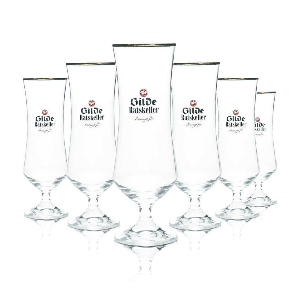 6 bicchieri da birra Gilden Pilsener 0,4 l, forma a tulipano, bordo dorato, Ratskeller