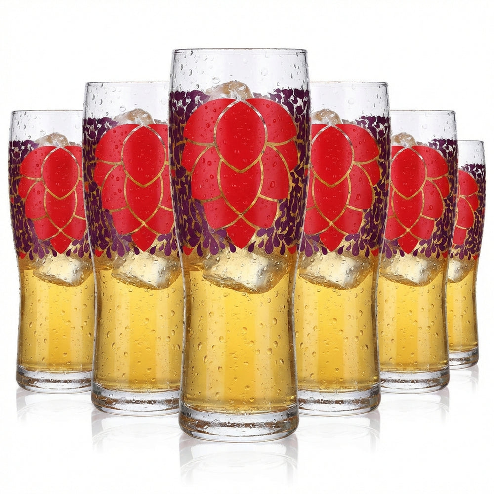 6 bicchieri da birra da 0,5 l Bicchieri da long drink colorati Tazza viola Motivo fiore Logo