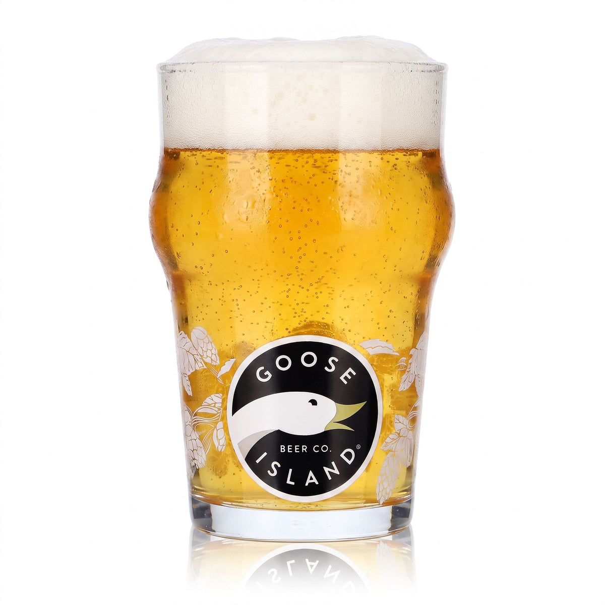 6 bicchieri da birra Goose Island da 0,25 l, modello long drink, con logo dell'oca e motivo a noci, bianco e crema – Vista 2